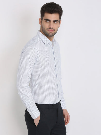 Park Avenue Men Blue Printed Slim Fit Polyester Blend Formal Shirt