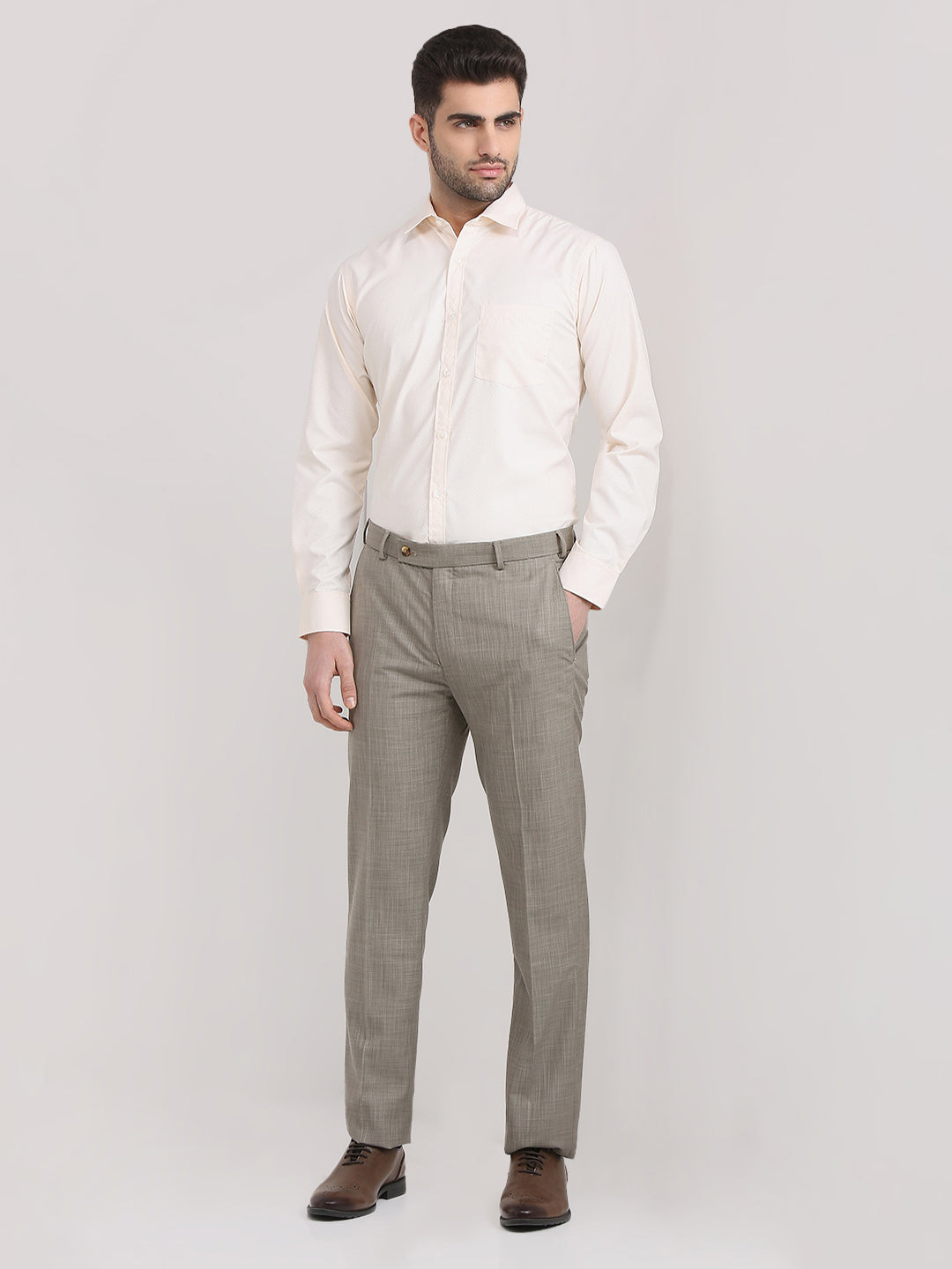 Park Avenue Men Brown Structure Slim Fit Polyester Blend Formal Shirt