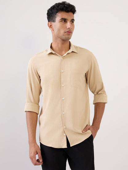 Park Avenue Men Brown Stripe Slim Fit Polyester Full Sleeve Formal Shirt