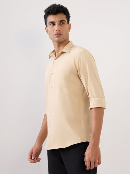 Park Avenue Men Brown Stripe Slim Fit Polyester Full Sleeve Formal Shirt