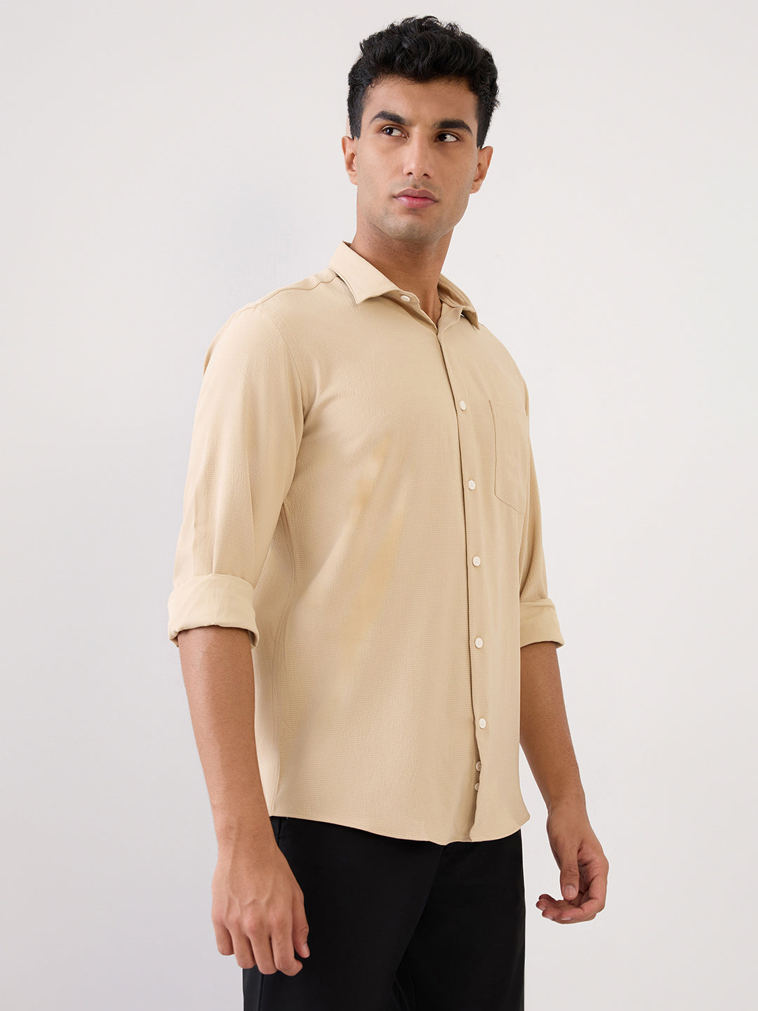 Park Avenue Men Brown Stripe Slim Fit Polyester Full Sleeve Formal Shirt