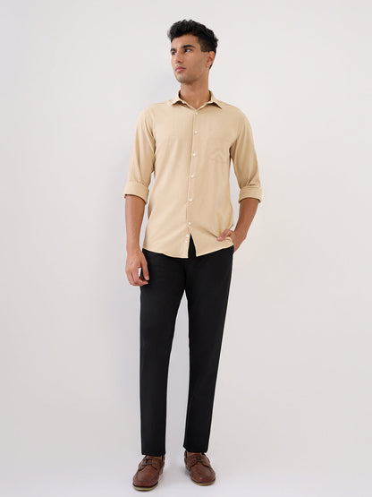 Park Avenue Men Brown Stripe Slim Fit Polyester Full Sleeve Formal Shirt