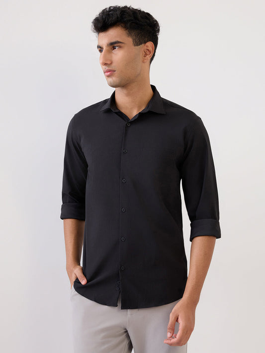 Park Avenue Men Black Stripe Slim Fit Polyester Full Sleeve Formal Shirt