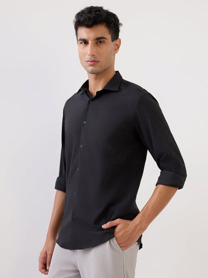 Park Avenue Men Black Stripe Slim Fit Polyester Full Sleeve Formal Shirt