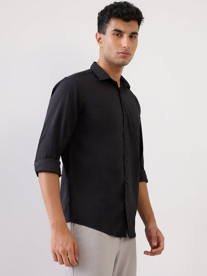 Park Avenue Men Black Stripe Slim Fit Polyester Full Sleeve Formal Shirt