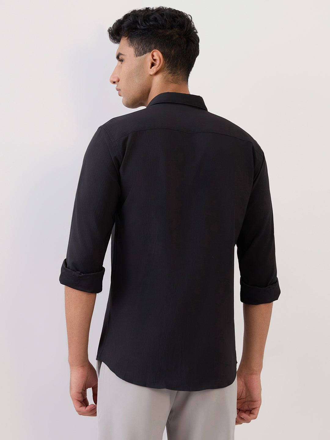 Park Avenue Men Black Stripe Slim Fit Polyester Full Sleeve Formal Shirt