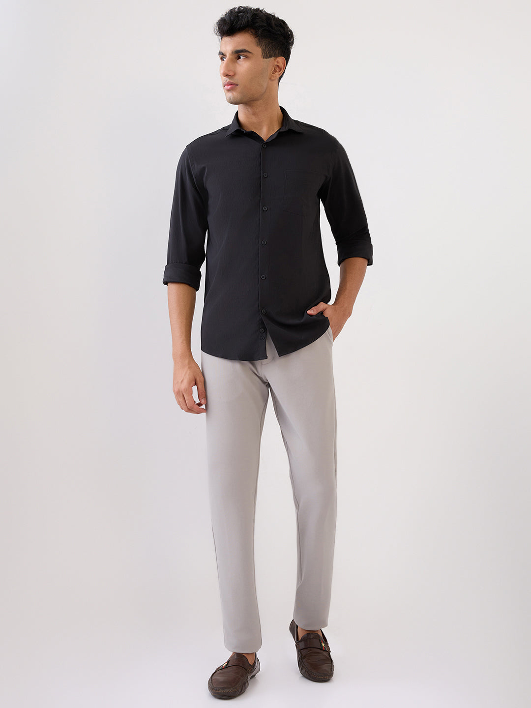 Park Avenue Men Black Stripe Slim Fit Polyester Full Sleeve Formal Shirt