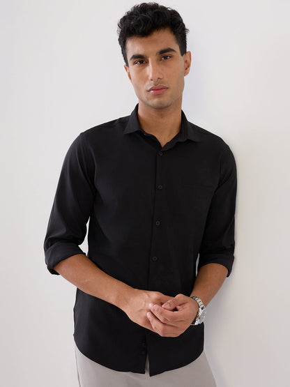 Park Avenue Men Black Stripe Slim Fit Polyester Full Sleeve Formal Shirt