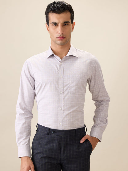 Park Avenue Men Grey Checks Slim Fit Polyester Full Sleeve Formal Shirt