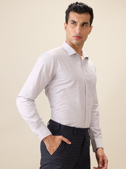 Park Avenue Men Grey Checks Slim Fit Polyester Full Sleeve Formal Shirt