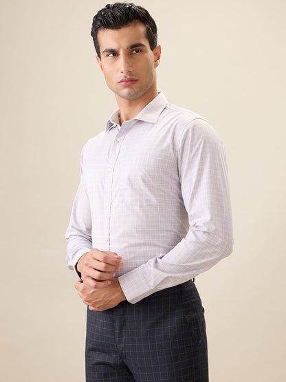 Park Avenue Men Grey Checks Slim Fit Polyester Full Sleeve Formal Shirt