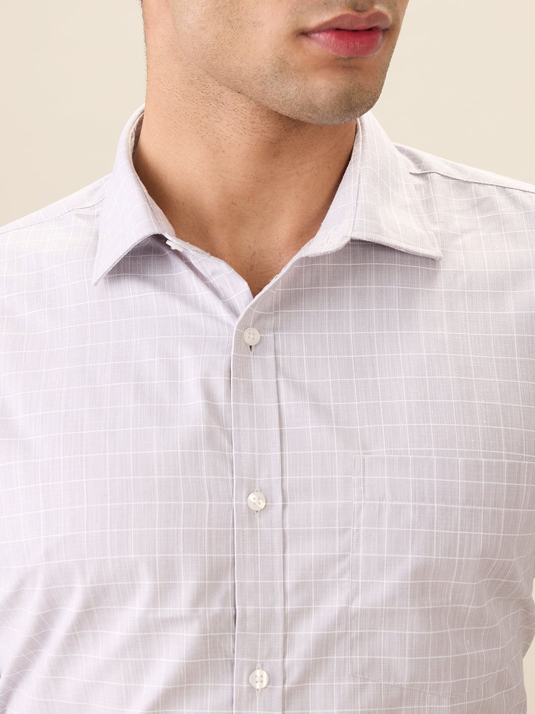 Park Avenue Men Grey Checks Slim Fit Polyester Full Sleeve Formal Shirt