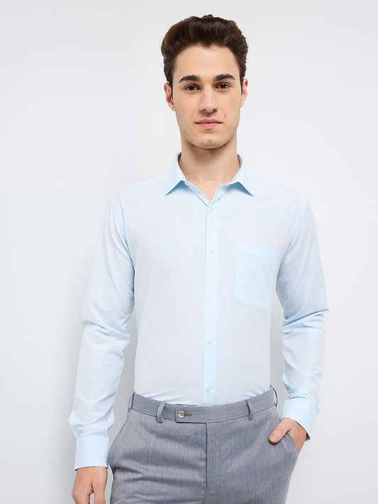 Park Avenue Men Blue Solid Slim Fit Polyester Blend Formal Shirt