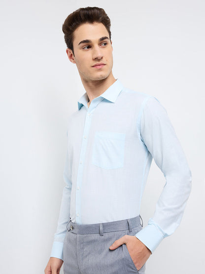 Park Avenue Men Blue Solid Slim Fit Polyester Blend Formal Shirt