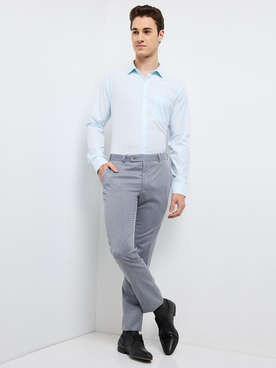 Park Avenue Men Blue Solid Slim Fit Polyester Blend Formal Shirt