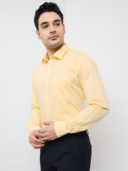 Park Avenue Men Yellow Solid Slim Fit Cotton Blend Formal Shirt
