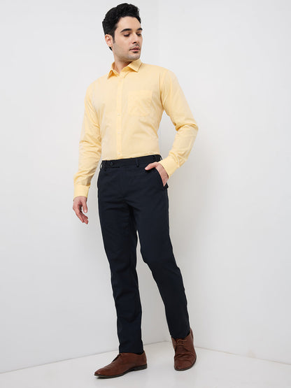 Park Avenue Men Yellow Solid Slim Fit Cotton Blend Formal Shirt