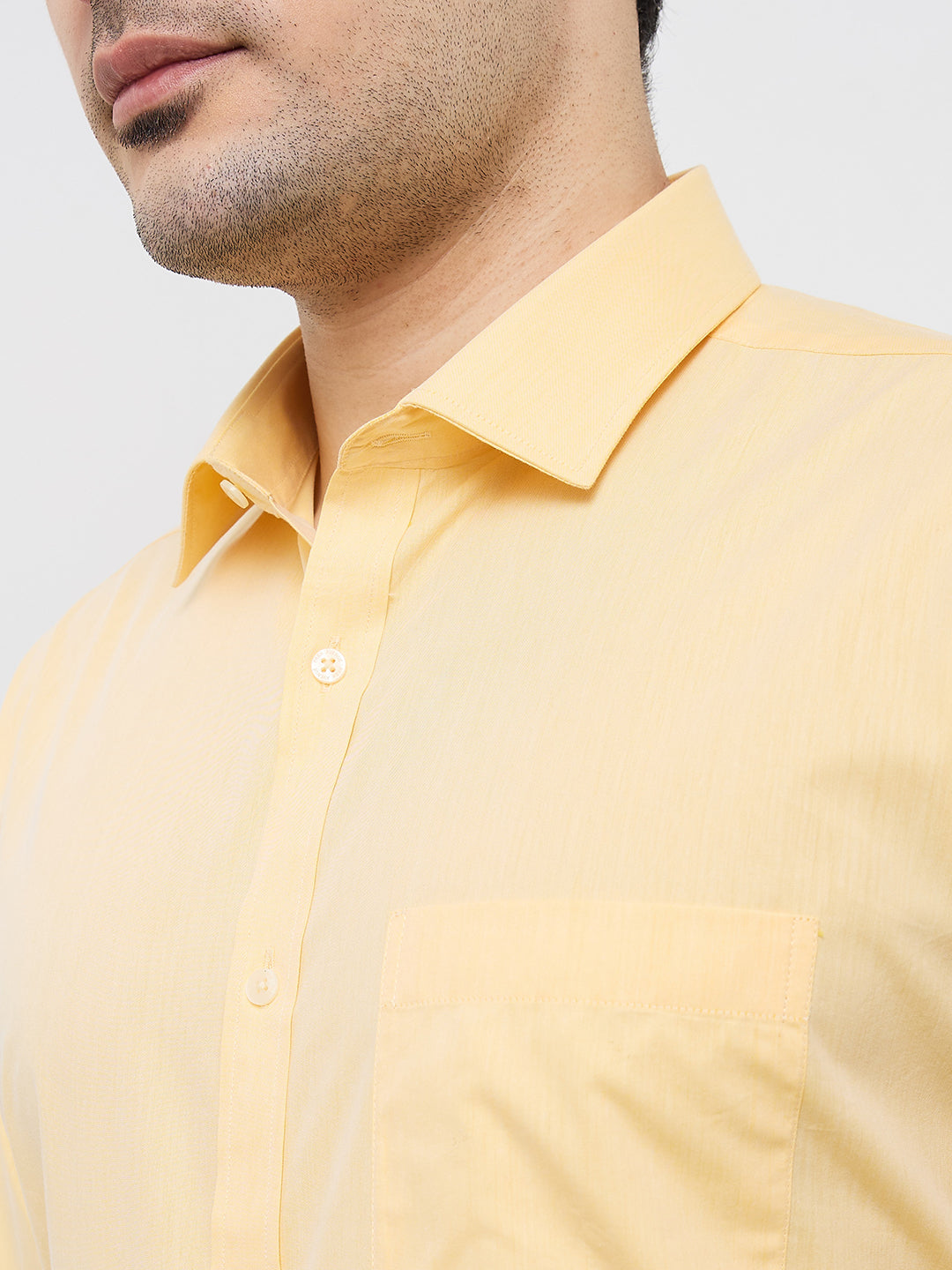 Park Avenue Men Yellow Solid Slim Fit Cotton Blend Formal Shirt