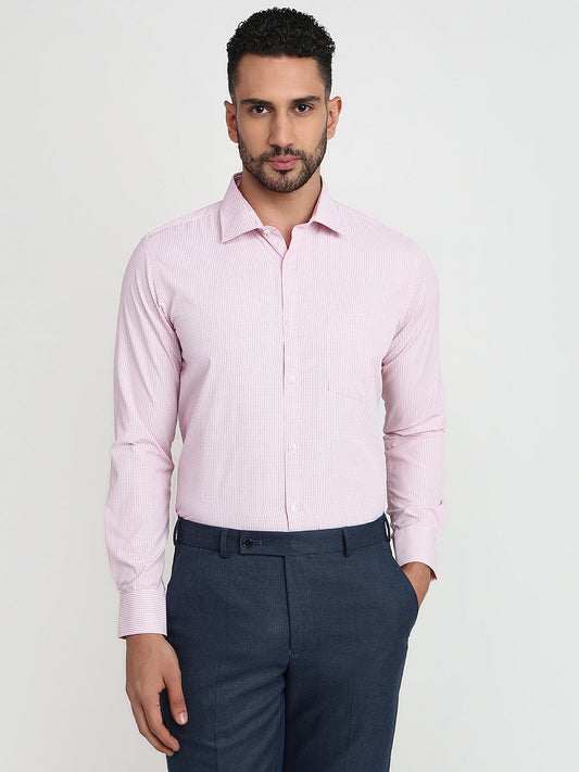 Park Avenue Men Red Checks Slim Fit Cotton Blend Formal Shirt