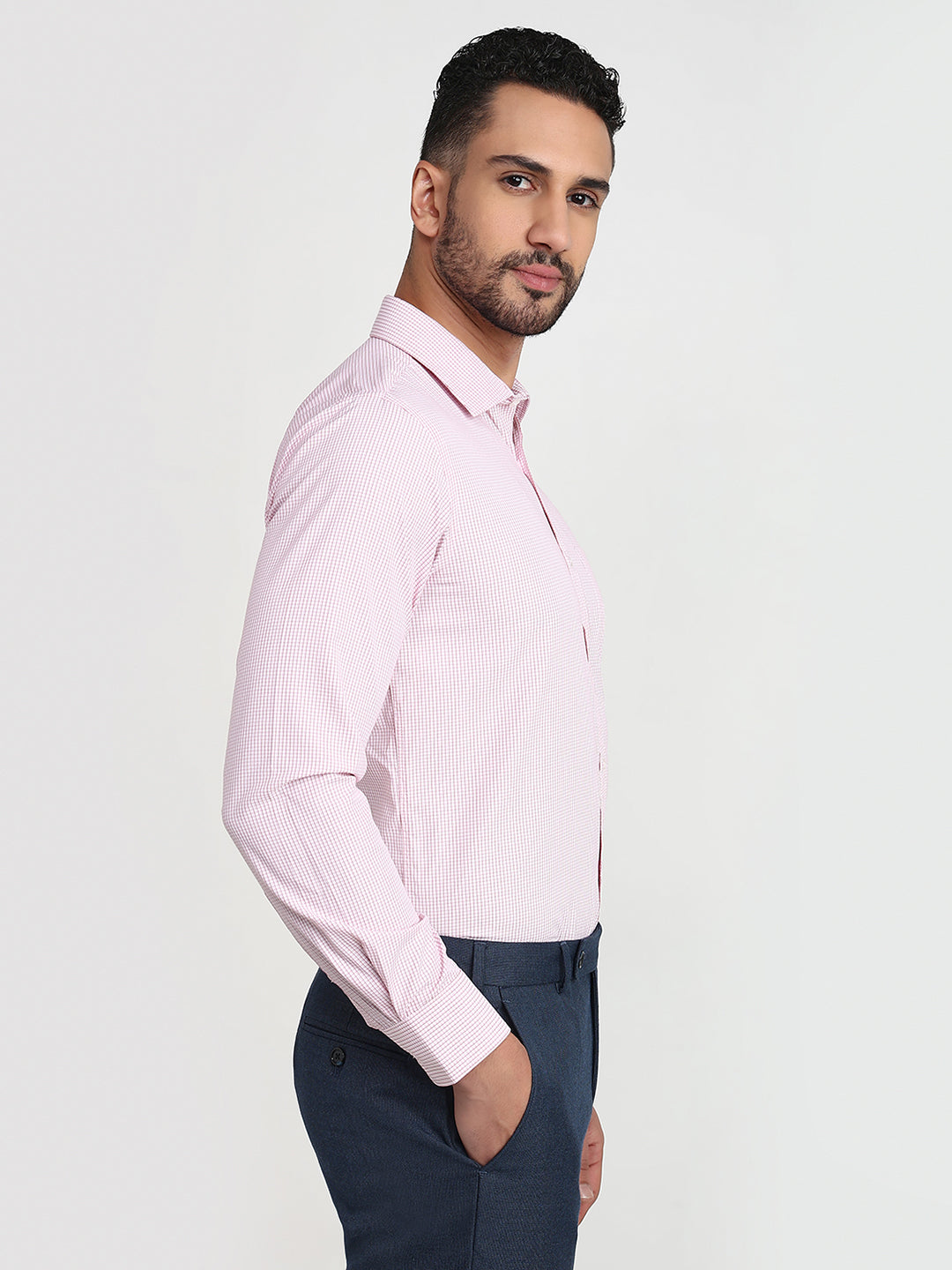 Park Avenue Men Red Checks Slim Fit Cotton Blend Formal Shirt