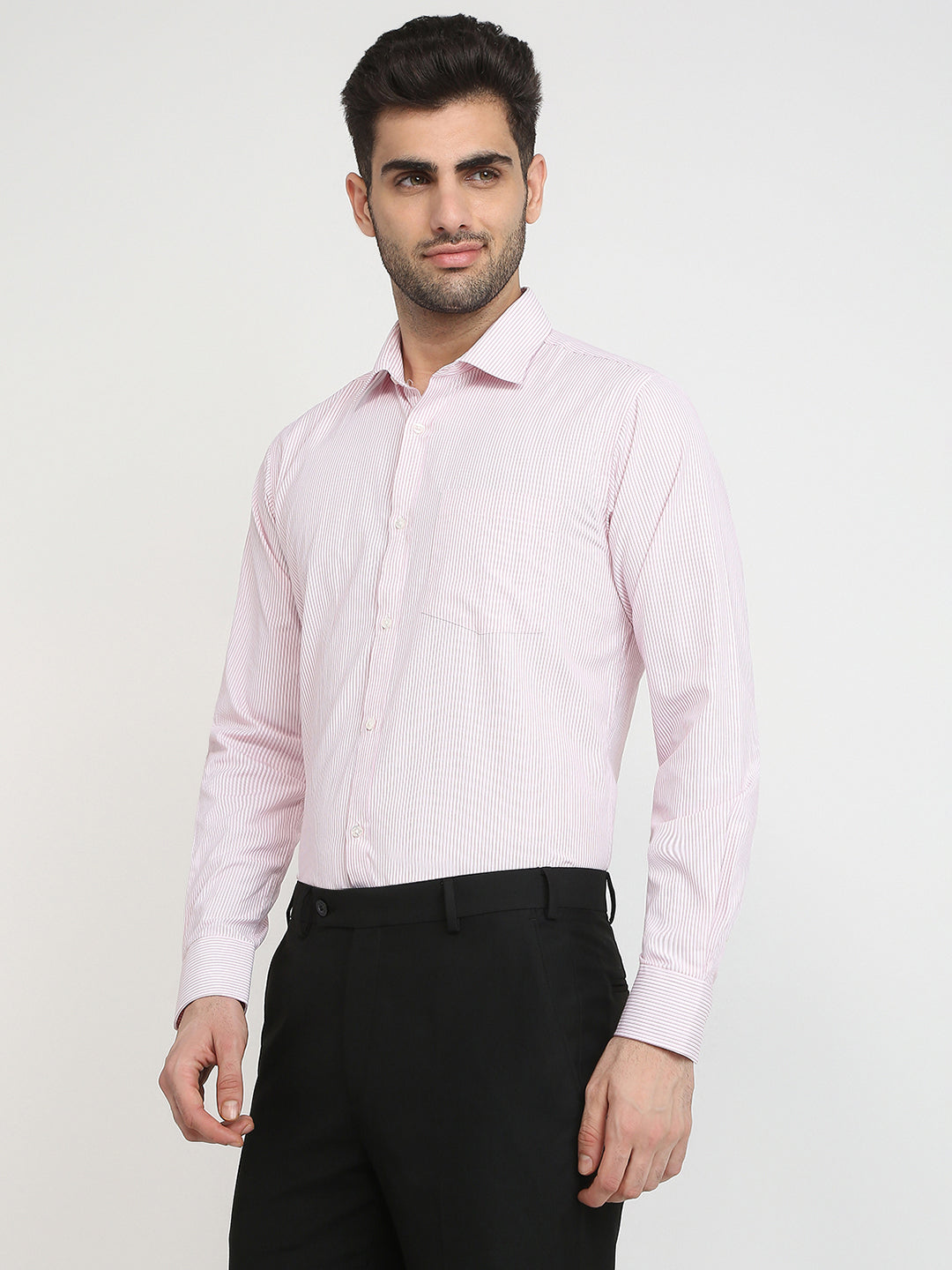 Park Avenue Men Pink Stripe Slim Fit Cotton Blend Formal Shirt