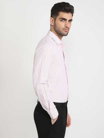Park Avenue Men Pink Stripe Slim Fit Cotton Blend Formal Shirt