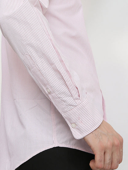 Park Avenue Men Pink Stripe Slim Fit Cotton Blend Formal Shirt