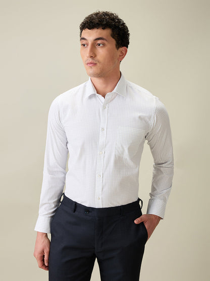 Park Avenue Men Blue Checks Slim Fit Cotton Blend Formal Shirt