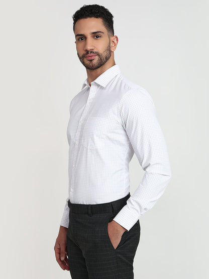 Park Avenue Men White Checks Slim Fit Cotton Blend Formal Shirt