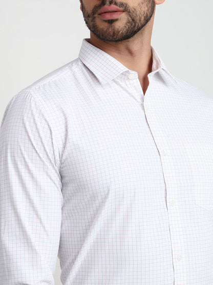 Park Avenue Men White Checks Slim Fit Cotton Blend Formal Shirt