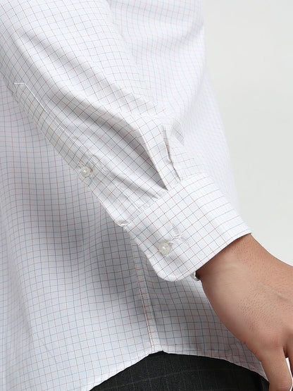 Park Avenue Men White Checks Slim Fit Cotton Blend Formal Shirt