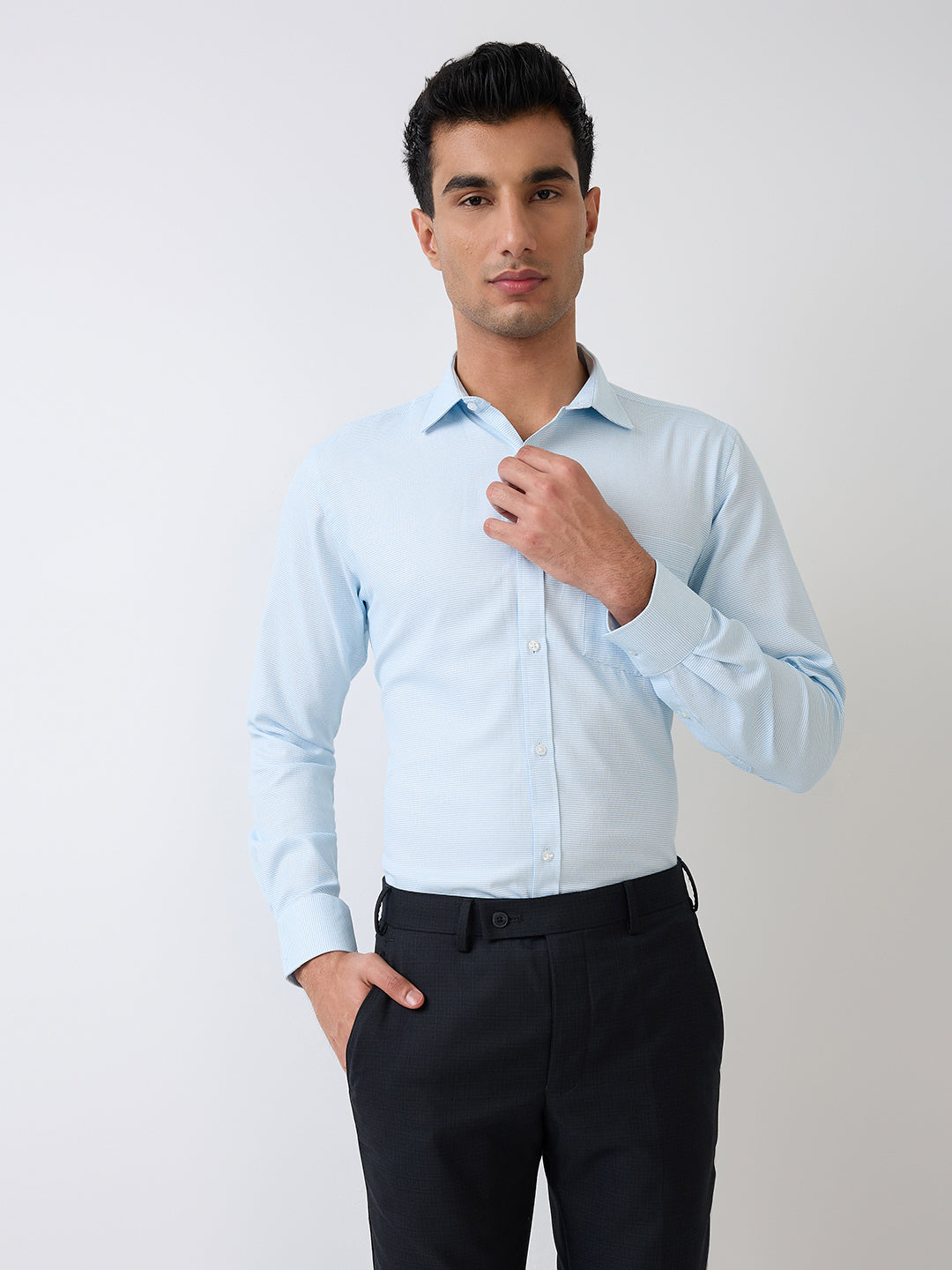 Park Avenue Men Blue Structure Slim Fit Polyester Blend Formal Shirt