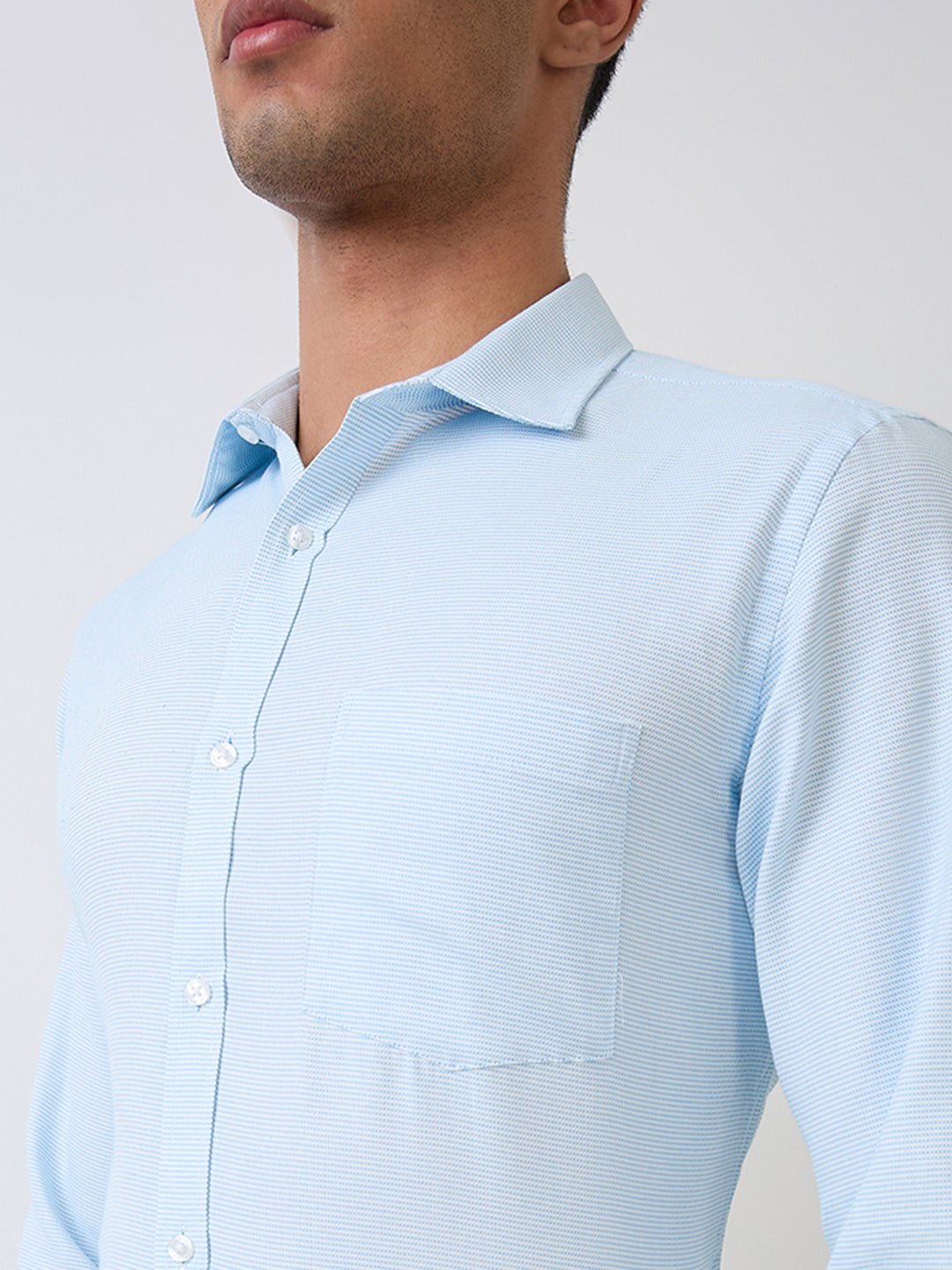 Park Avenue Men Blue Structure Slim Fit Polyester Blend Formal Shirt