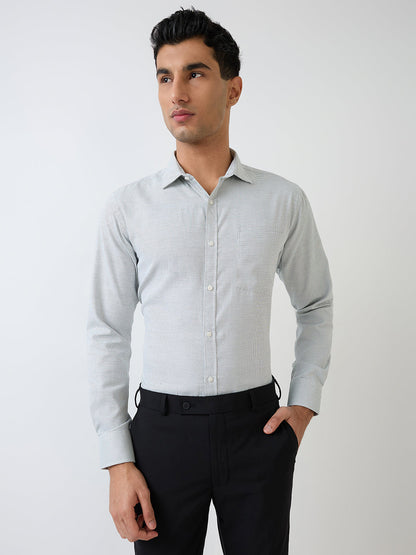 Park Avenue Men Green Structure Slim Fit Polyester Blend Formal Shirt