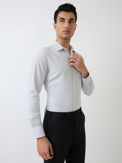 Park Avenue Men Green Structure Slim Fit Polyester Blend Formal Shirt