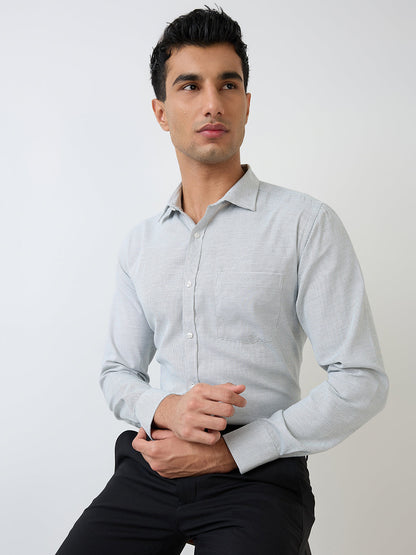 Park Avenue Men Green Structure Slim Fit Polyester Blend Formal Shirt