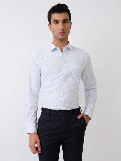 Park Avenue Men Blue Printed Slim Fit Cotton Blend Formal Shirt