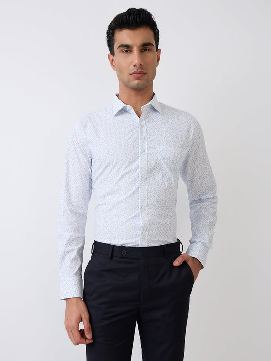 Park Avenue Men Blue Printed Slim Fit Cotton Blend Formal Shirt