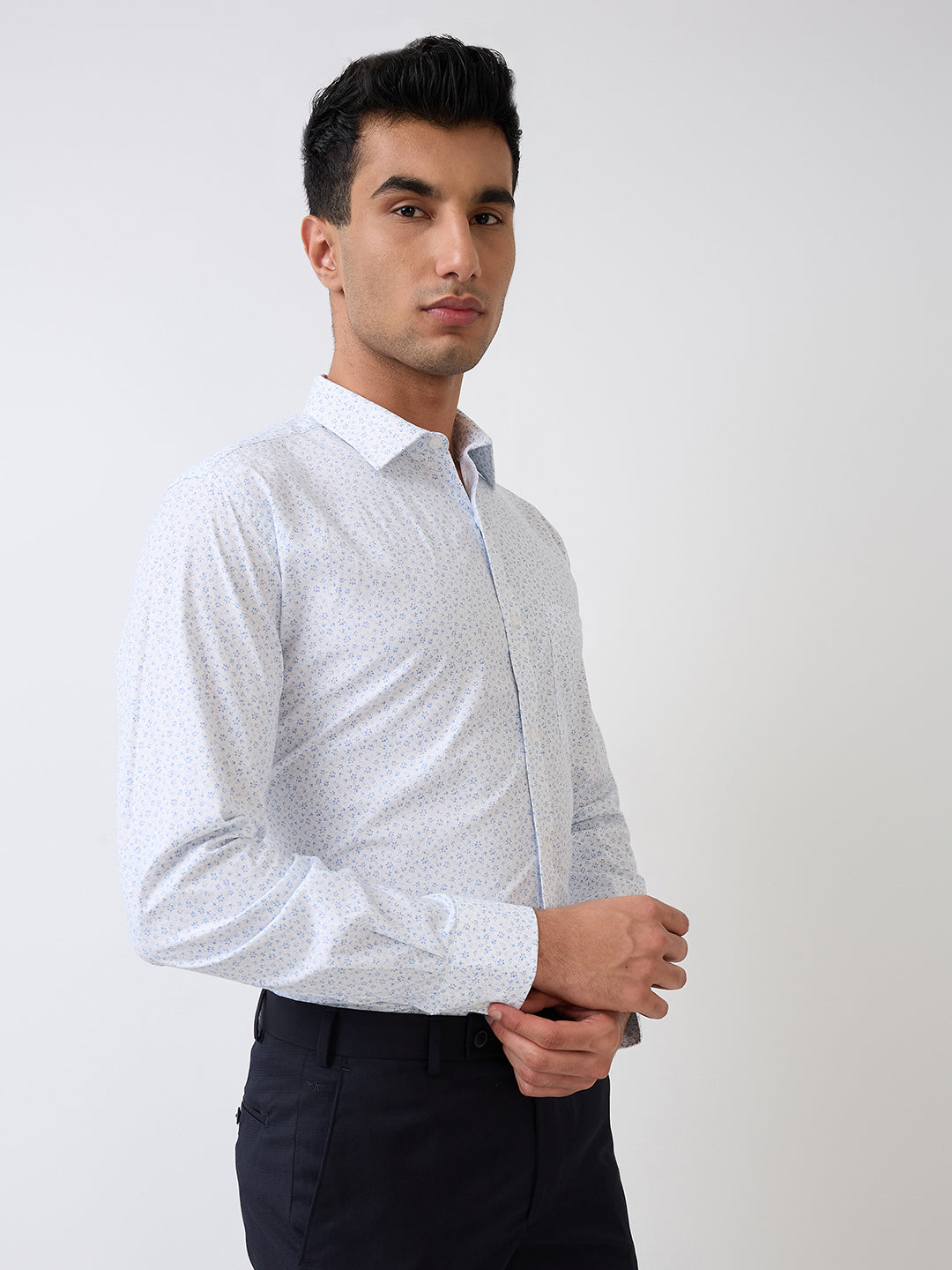 Park Avenue Men Blue Printed Slim Fit Cotton Blend Formal Shirt