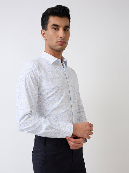 Park Avenue Men Blue Printed Slim Fit Cotton Blend Formal Shirt