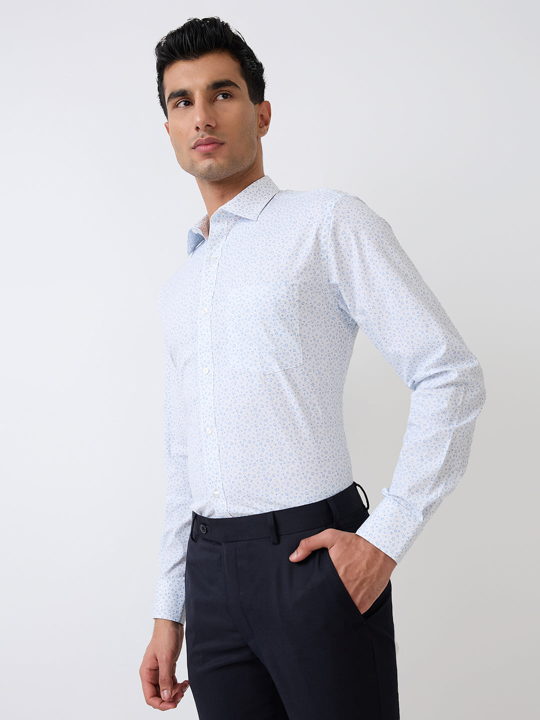 Park Avenue Men Blue Printed Slim Fit Cotton Blend Formal Shirt