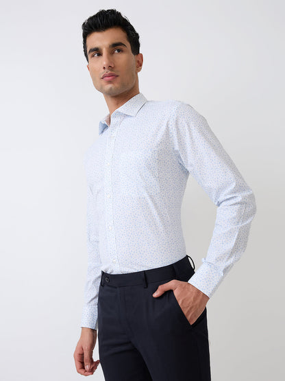 Park Avenue Men Blue Printed Slim Fit Cotton Blend Formal Shirt