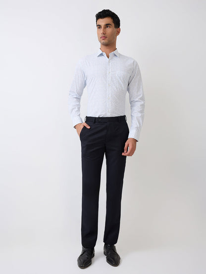 Park Avenue Men Blue Printed Slim Fit Cotton Blend Formal Shirt