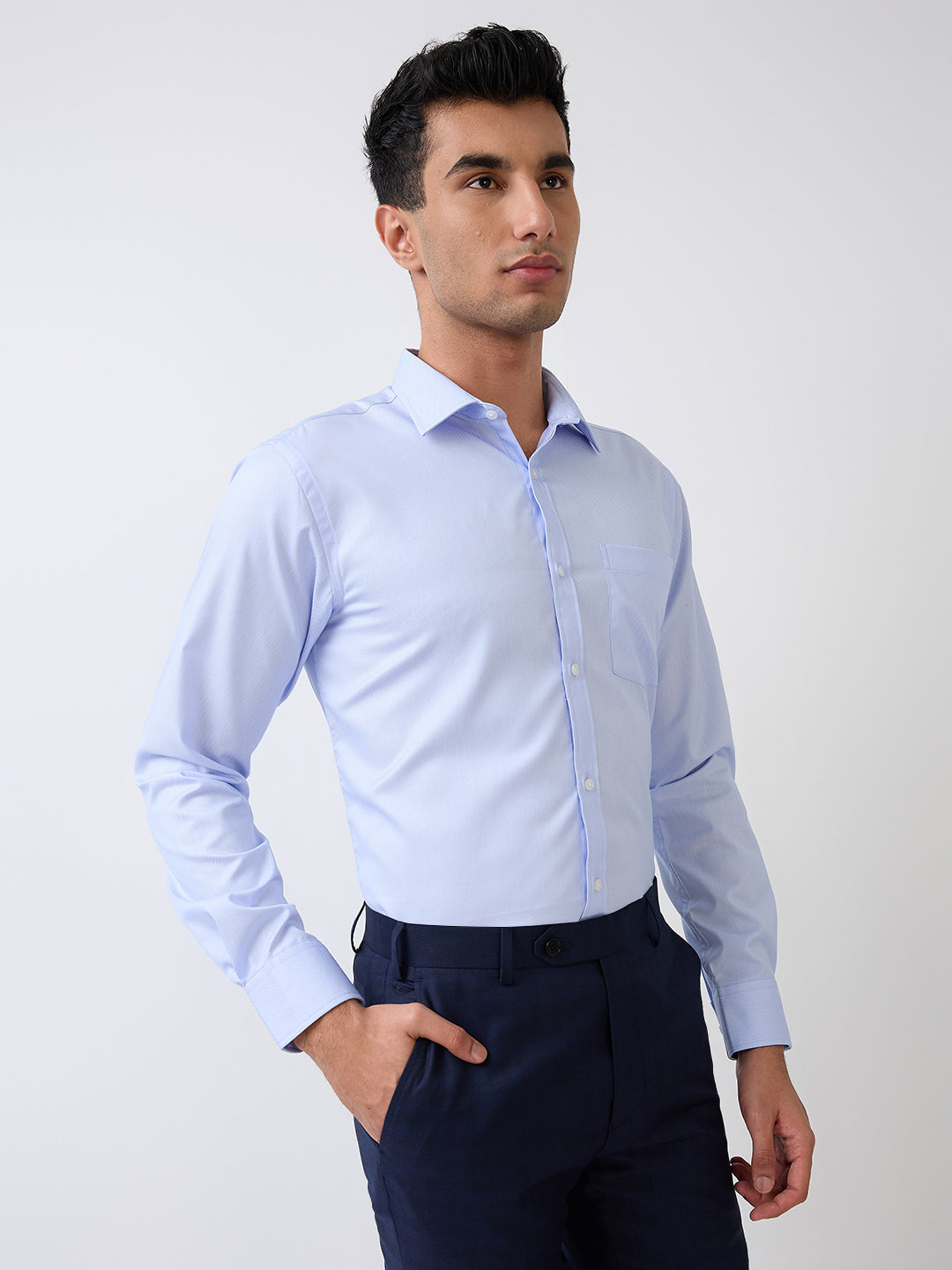Park Avenue Men Blue Structure Slim Fit Polyester Blend Formal Shirt