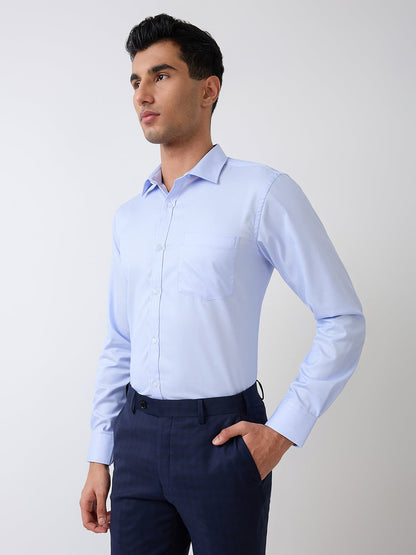 Park Avenue Men Blue Structure Slim Fit Polyester Blend Formal Shirt