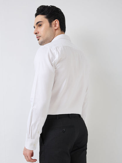 Park Avenue Men White Structure Slim Fit Polyester Blend Formal Shirt