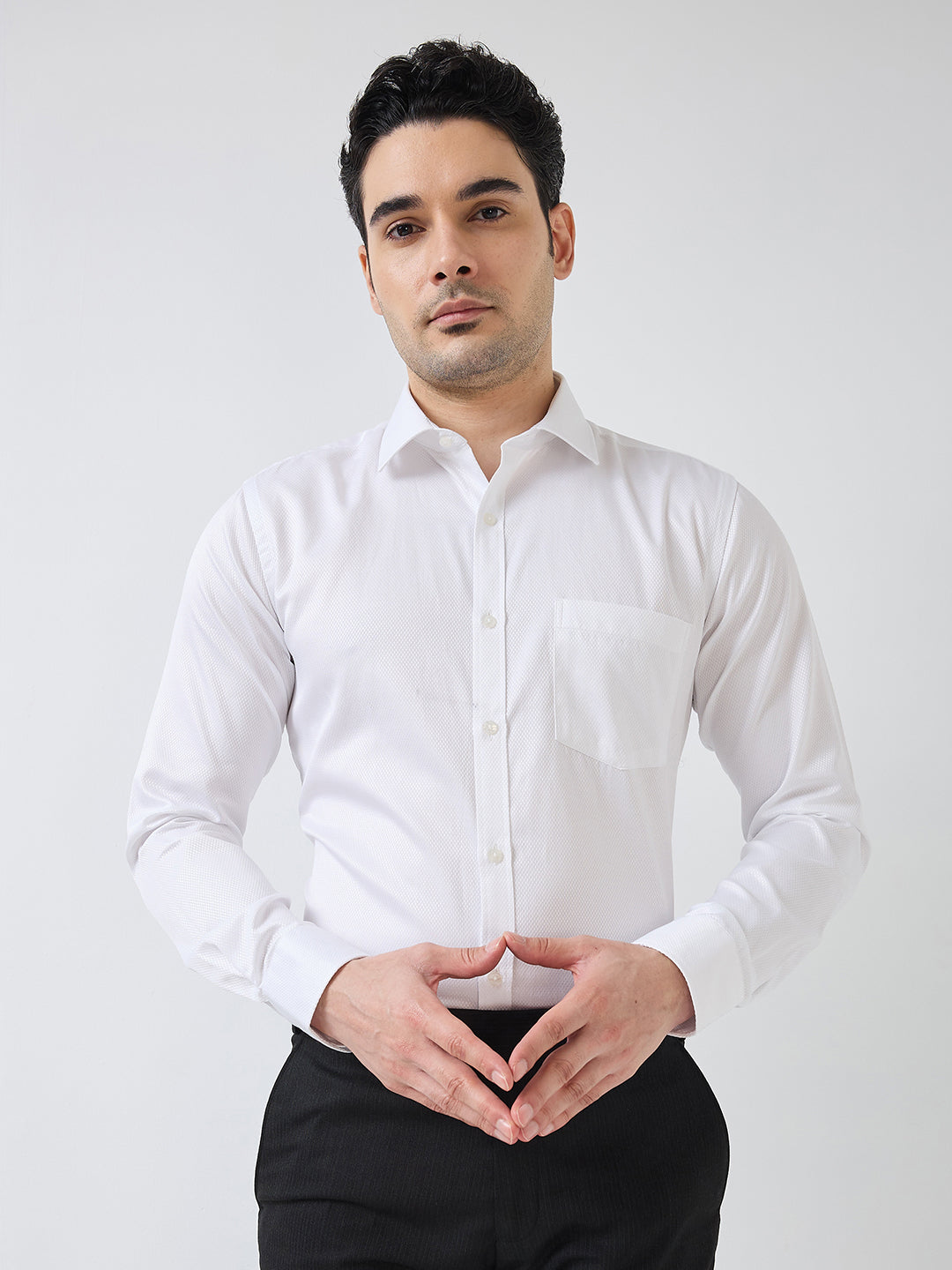 Park Avenue Men White Structure Slim Fit Polyester Blend Formal Shirt