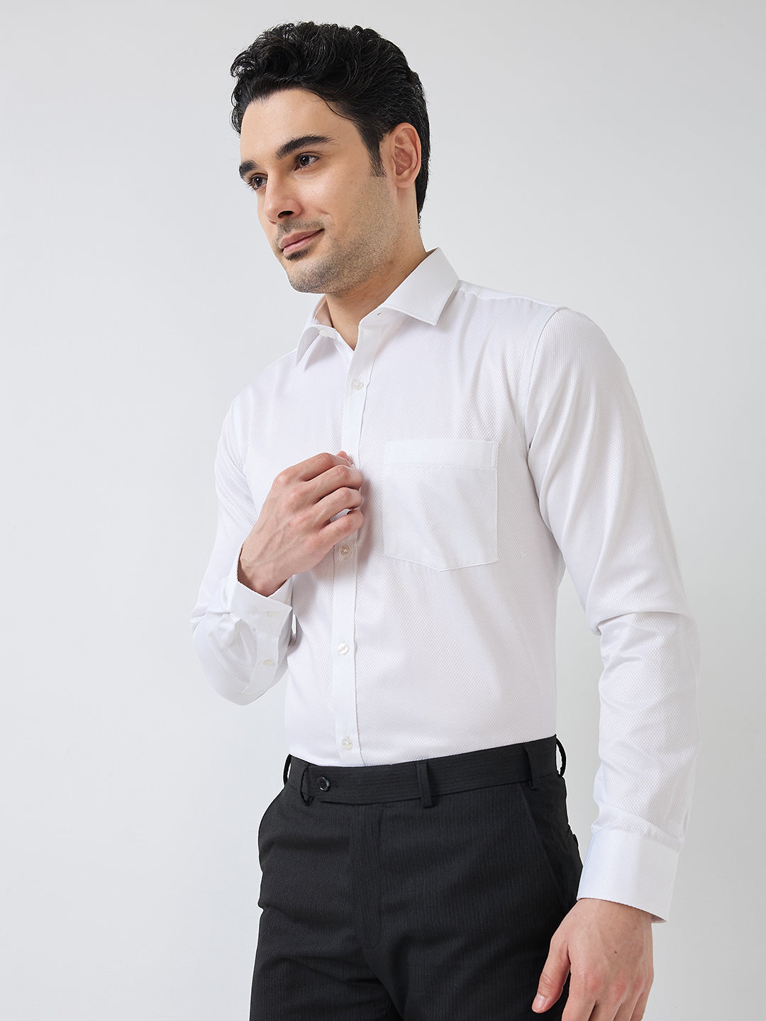 Park Avenue Men White Structure Slim Fit Polyester Blend Formal Shirt