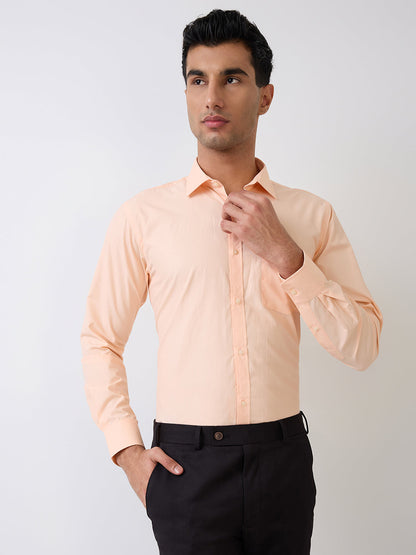 Park Avenue Men Orange Solid Slim Fit Cotton Blend Formal Shirt