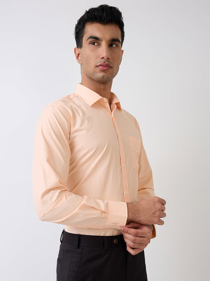 Park Avenue Men Orange Solid Slim Fit Cotton Blend Formal Shirt